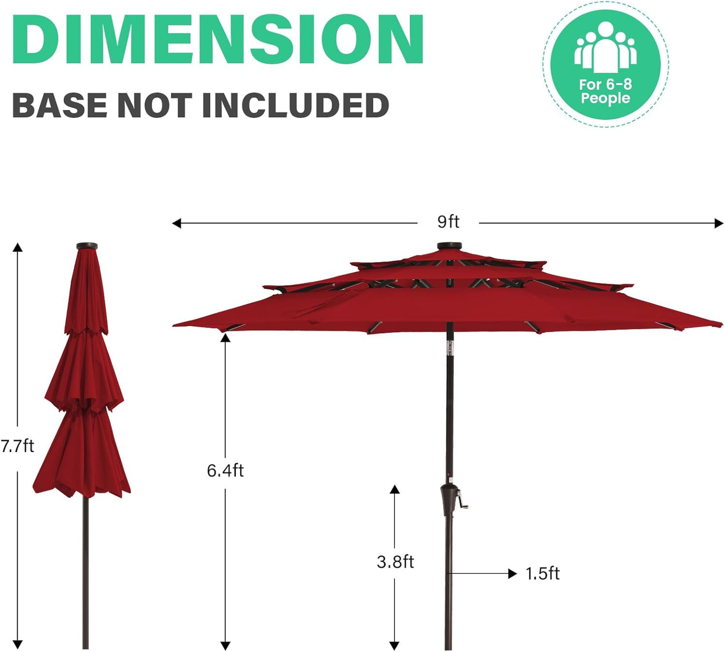3 Tiers Patio Umbrella with Solar Lights 9FT