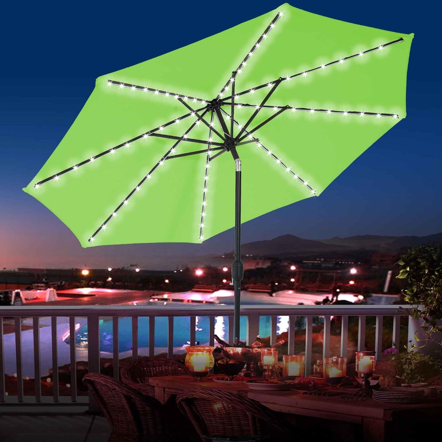 9FT Outdoor Patio Umbrella with Solar Lights