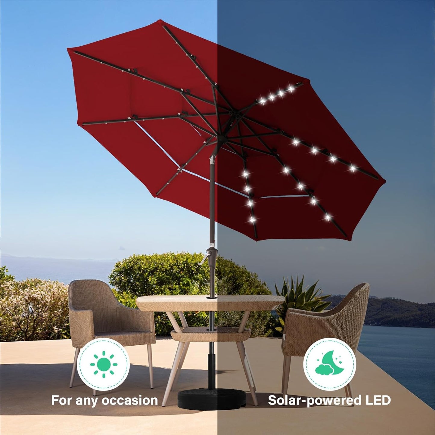 3 Tiers Patio Umbrella with Solar Lights 9FT