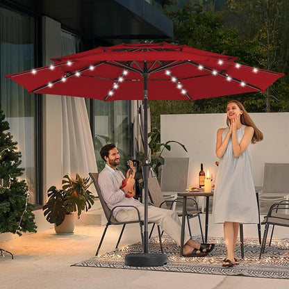 3 Tiers Patio Umbrella with Solar Lights 9FT