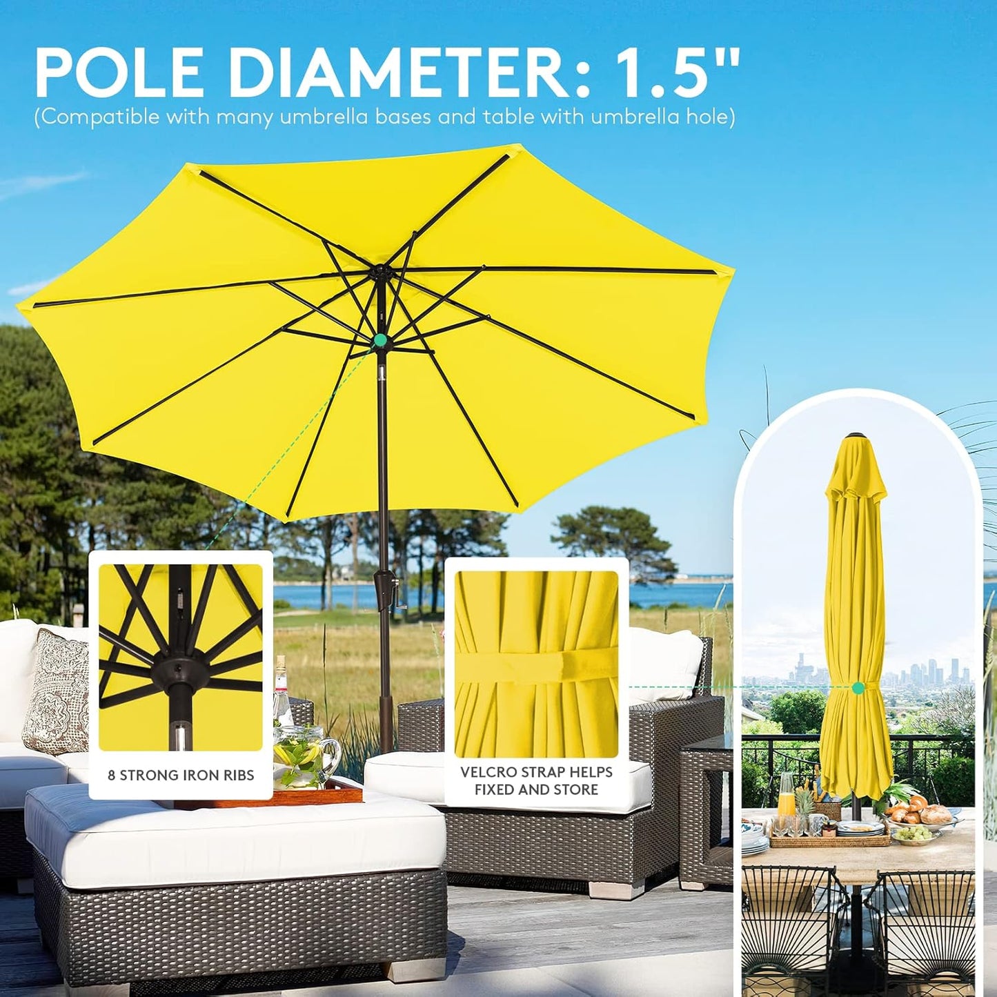 9FT Outdoor Patio Umbrella with Solar Lights