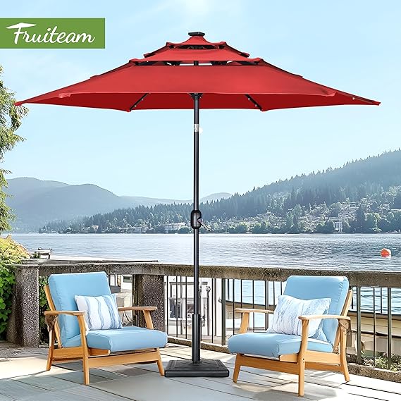 3 Tiers Patio Umbrella with Solar Lights 9FT
